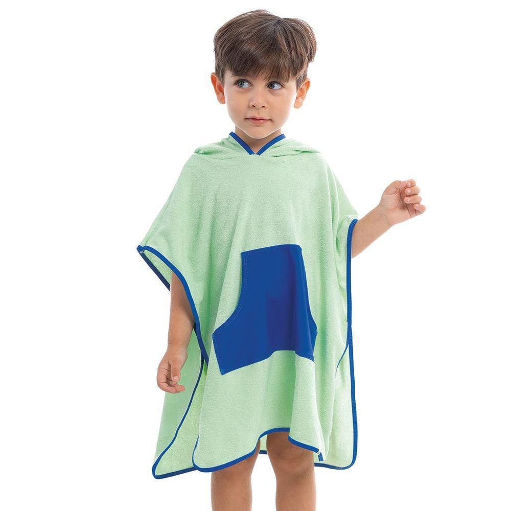 Roupão Poncho Infantil Atoalhado com Capuz Verde Claro Cecí