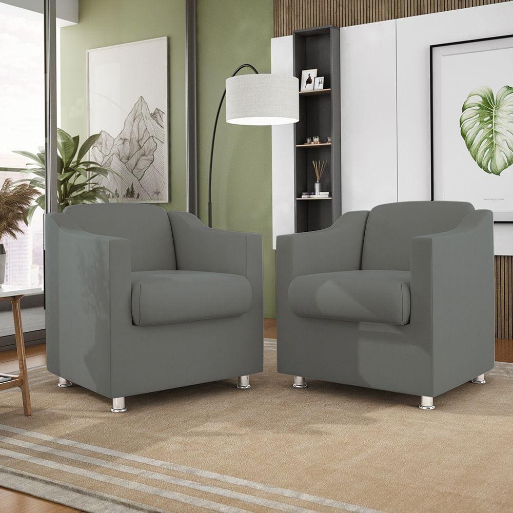 Kit 2 Poltronas Decorativas Tilla Consultório Recepção Sala Suede Cor:Cinza
