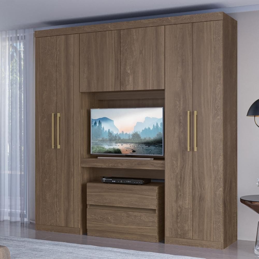 Guarda Roupa Solteiro 6 Portas 2 Gavetas Porto Legno com Painel de TV Carraro