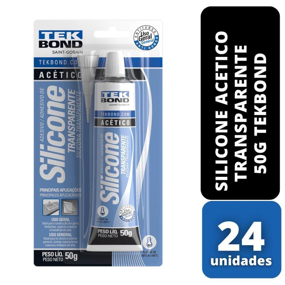 Kit 24 Silicone Acetico Transparente Uso Geral 50g Tekbond