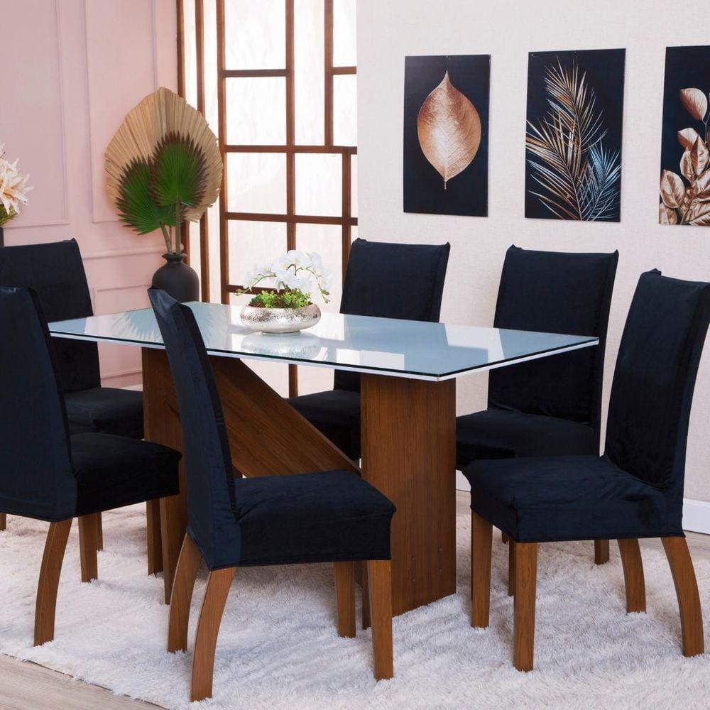 Capa Para Cadeira De Jantar 8 Unidades Suede Luxo - Preto