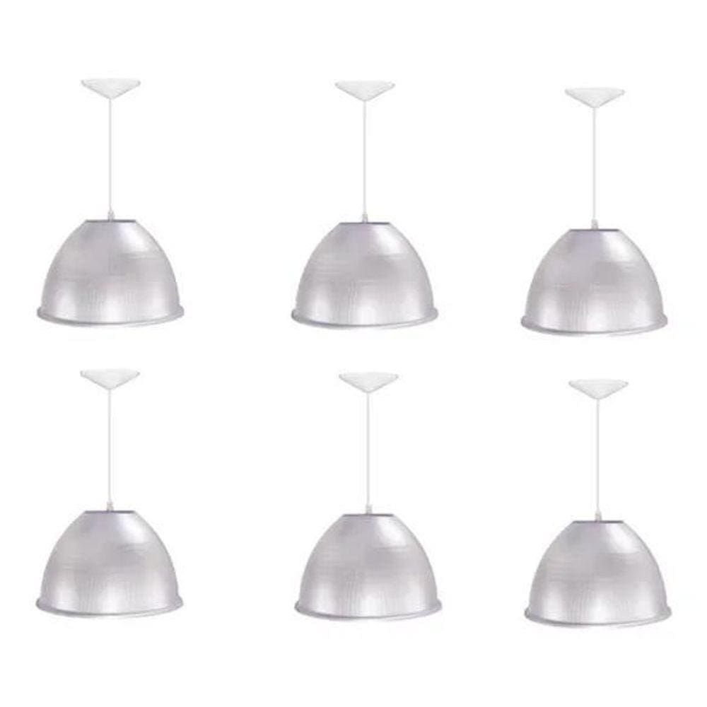 Kit 6 Luminária Prismática Pendente 16 Polegadas Reforçada