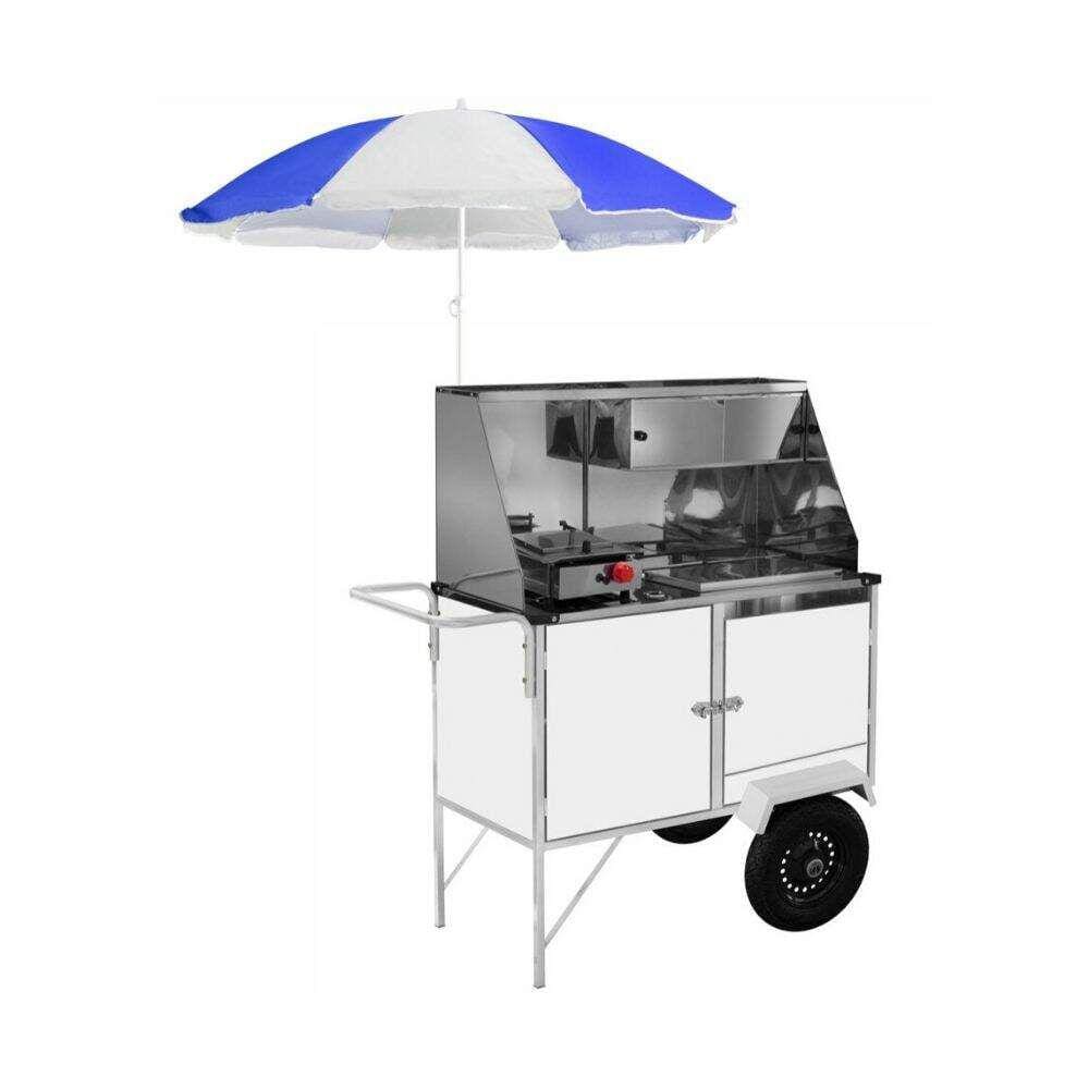 Carrinho Cachorro Quente e Lanche com Rodas Pneumáticas e Guarda Sol