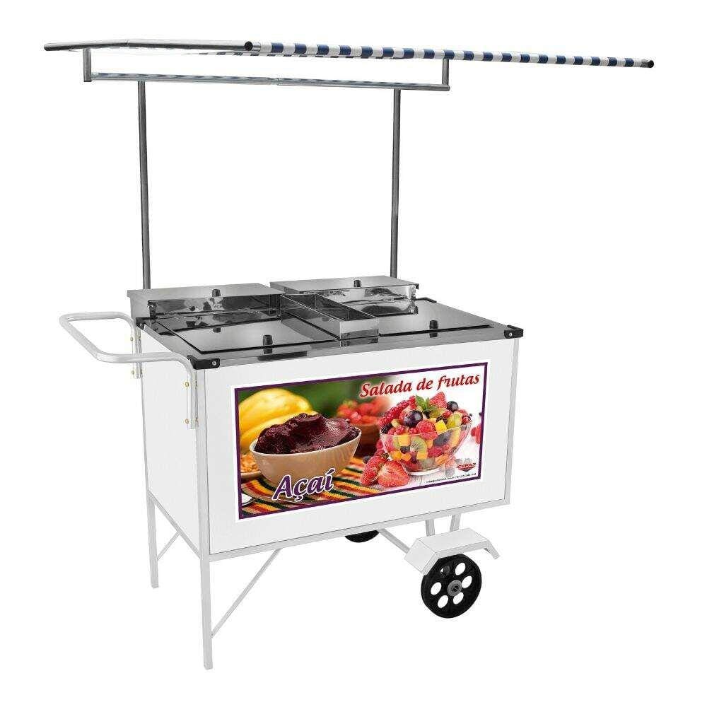 Carrinho de Salada de Frutas Açaí com Toldo e Rodas Maciças