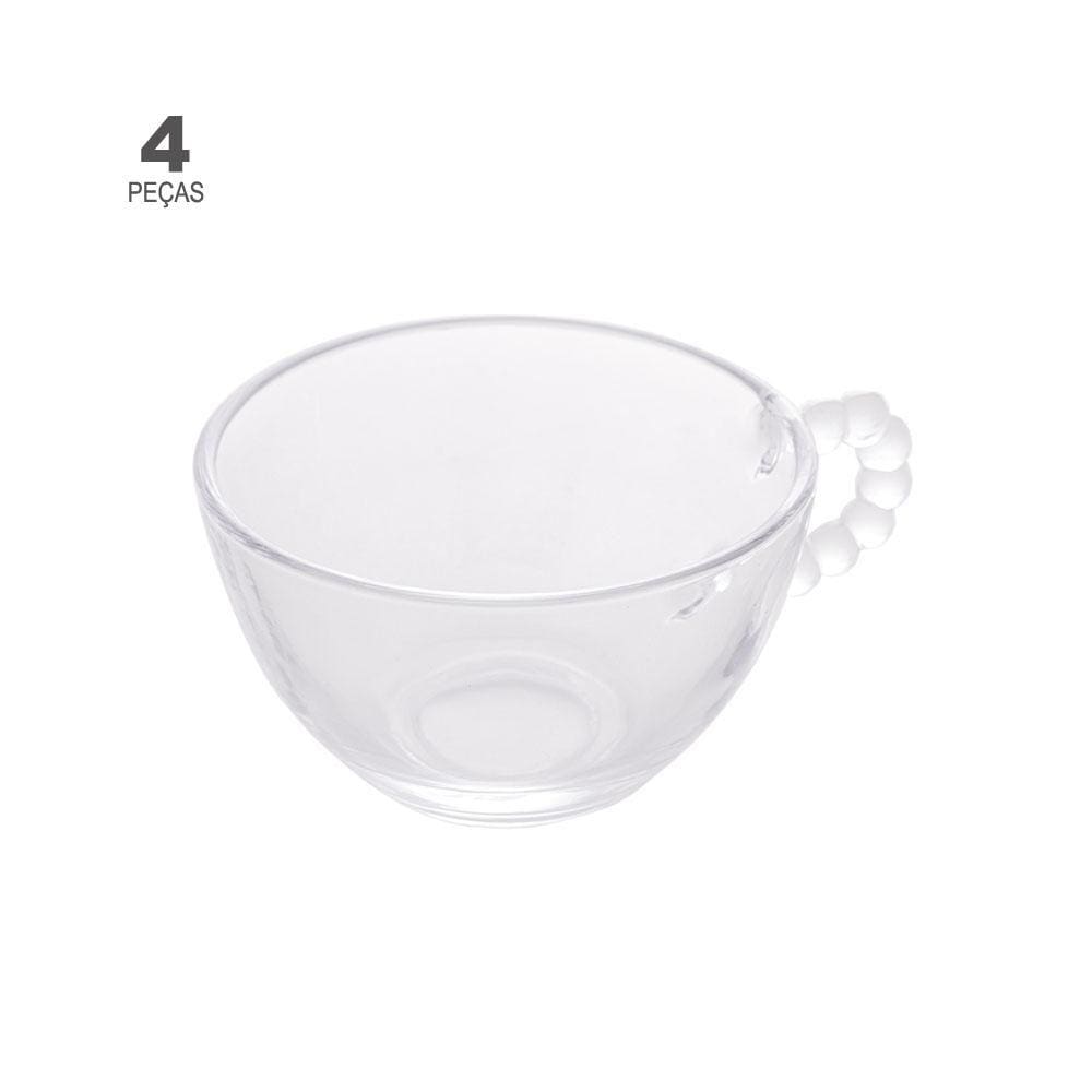 Jogo de 4 Xícaras para Chá Wolff Pearl de Cristal 180ml