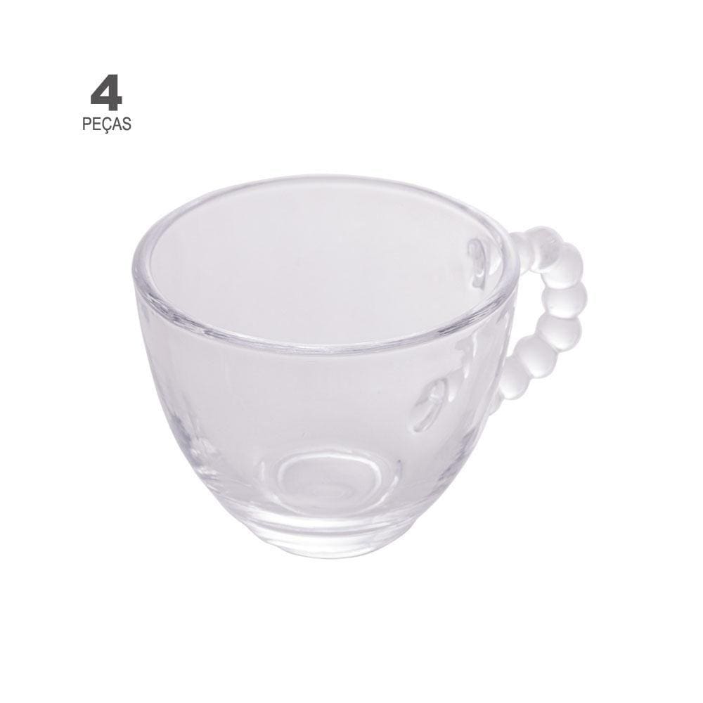 Jogo de 4 Xícaras para Café Wolff Pearl de Cristal 80ml