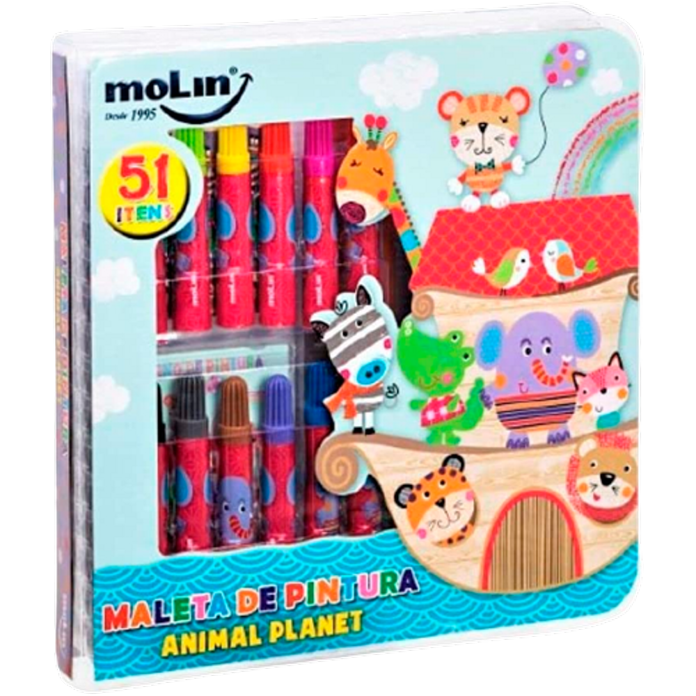 Maleta de pintura infantil Animal Planet Molin 51 Itens