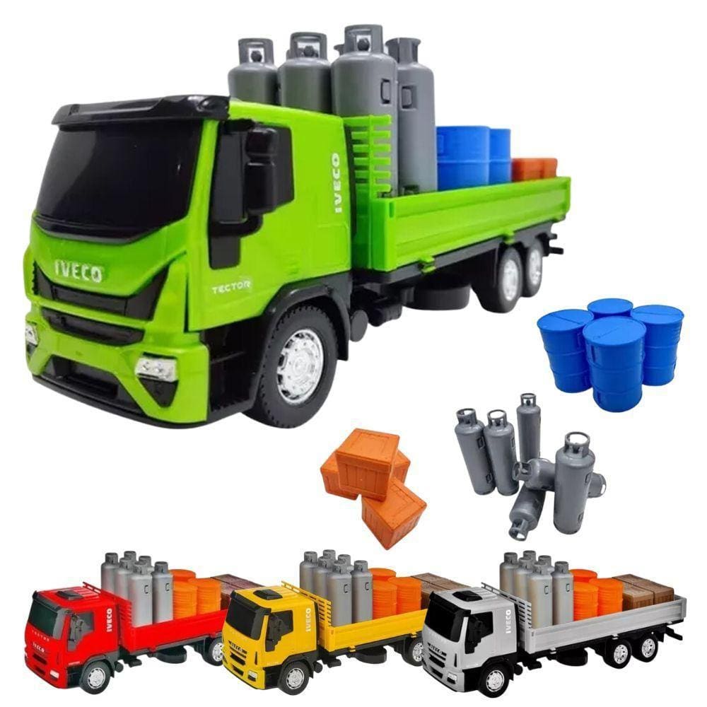 Caminhão de Brinquedo Iveco Tector Coletor Laranja e Verde em