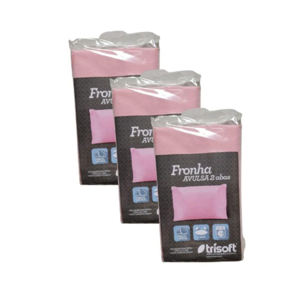 3 Fronha Avulsa 2 Abas Percal 100% Algodão cor rosa