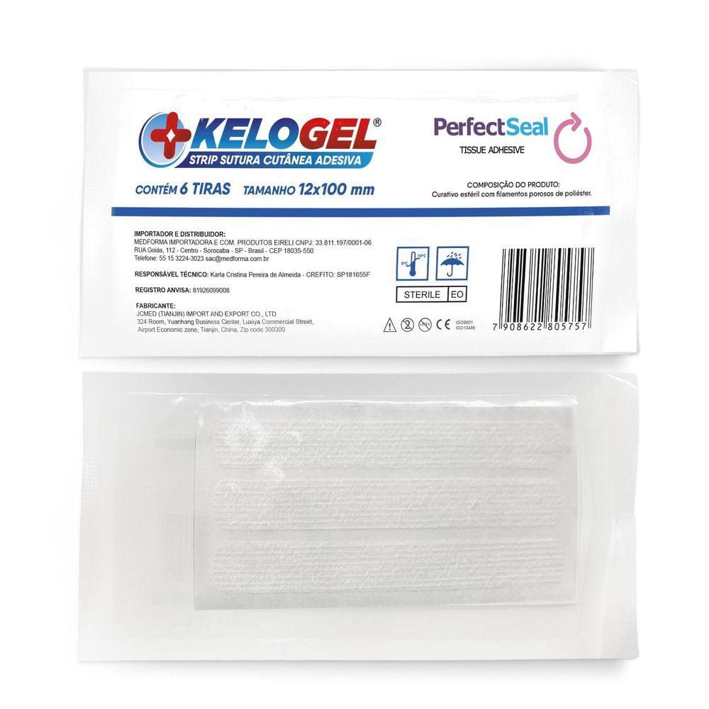 Tira Sutura Kelogel Strip 12Mmx100Mm Ponto Falso 6 Tiras