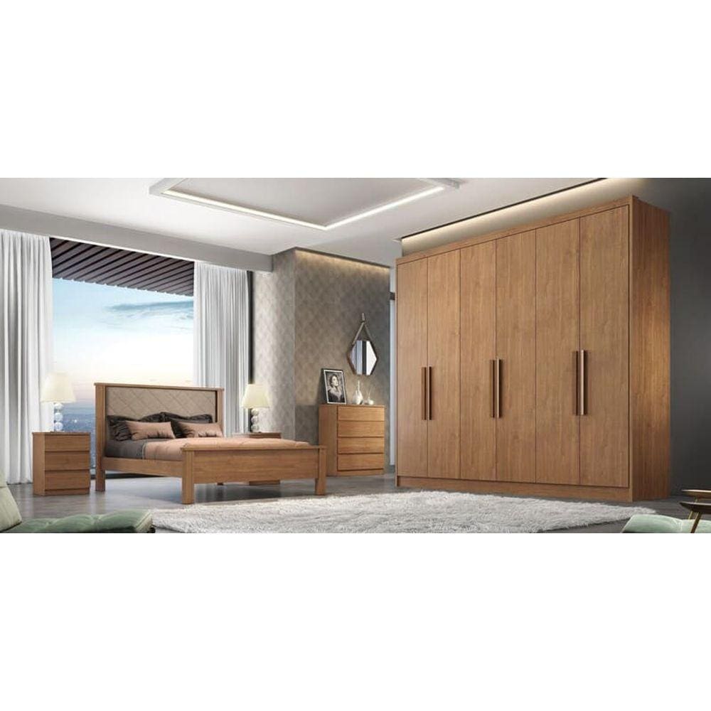 Guarda Roupa Casal 100% MDF 6 Portas 6 Gavetas - Rizon -Cumaru - Móveis Novo Horizonte