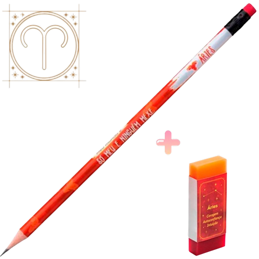 Kit de lápis preto grafite HB e Borracha Tris Signo Áries