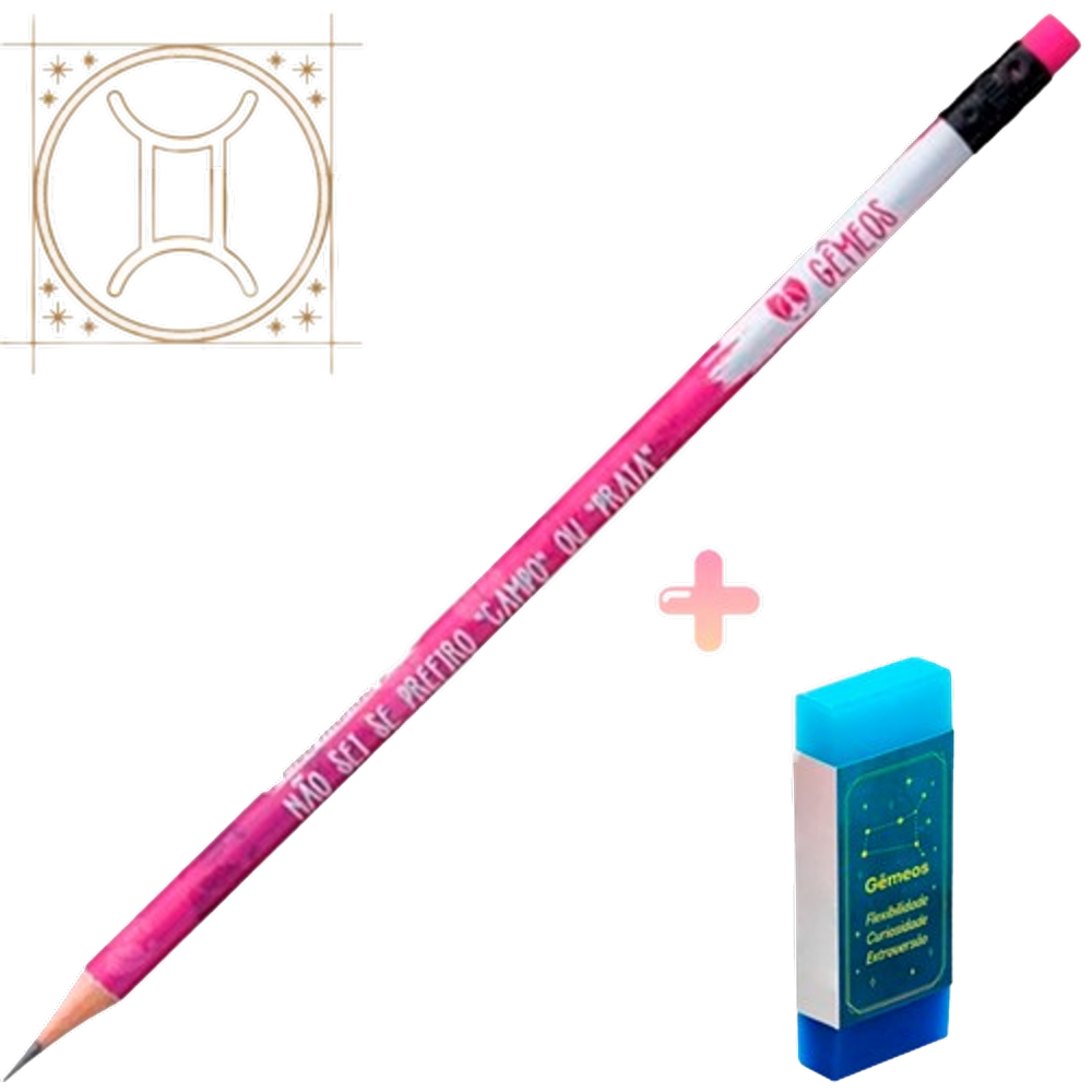 Kit de lápis preto grafite HB e Borracha Tris Signo Gêmeos