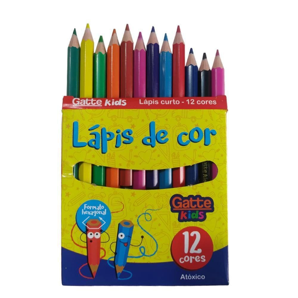 Kit 12 Lápis De Cor 12 Cores Gatte Kids Curto