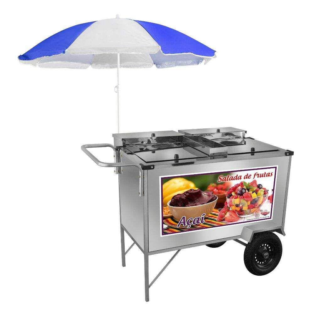 Carrinho de Salada de Frutas Açaí Inox com Guarda Sol L18PGS