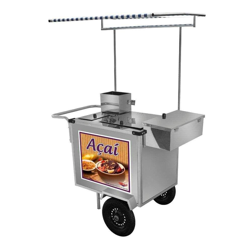 Carrinho de Açaí Inox Toldo e Rodas Pneumáticas L16P/T Cefaz