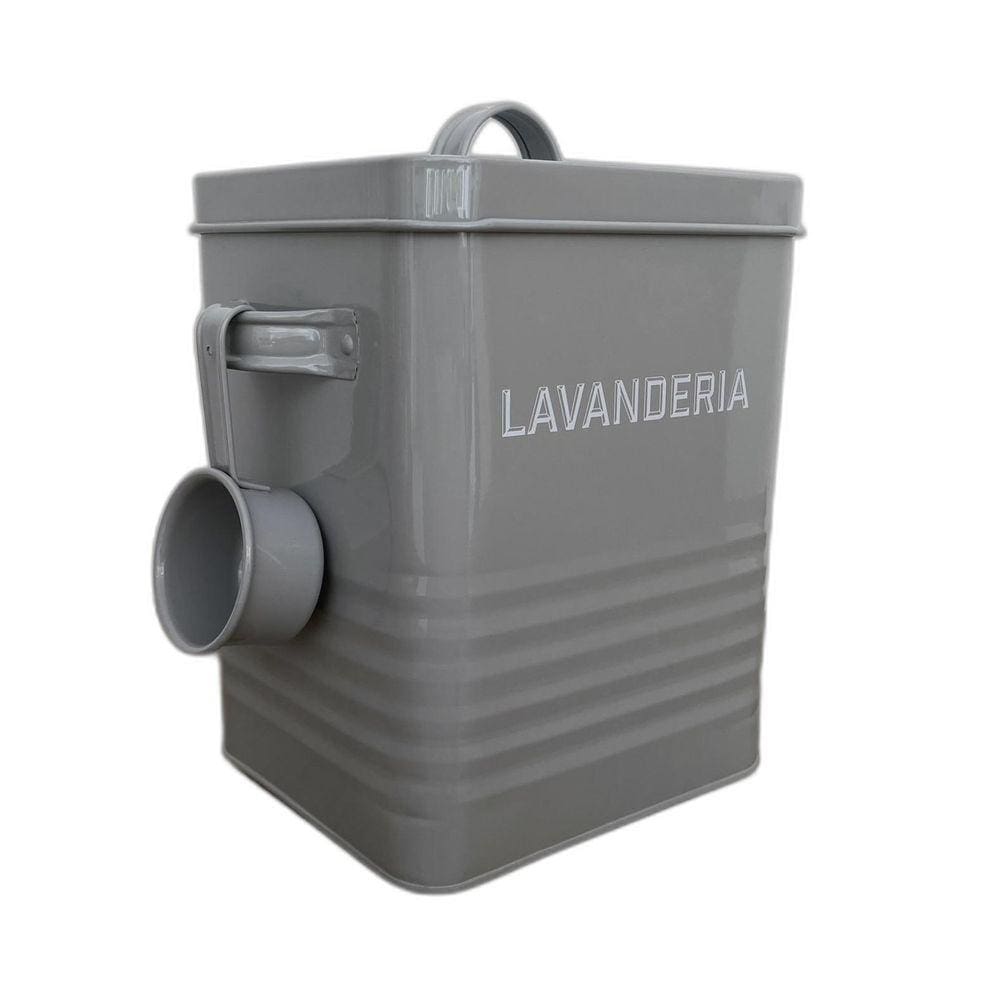Lata Organizadora Para Lavanderia Cinza Com Medidor Metal
