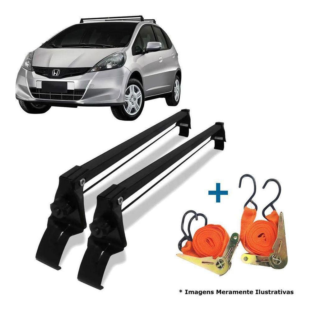 Rack Teto Bagageiro + 2 Cintas Honda Fit Ano 03/14