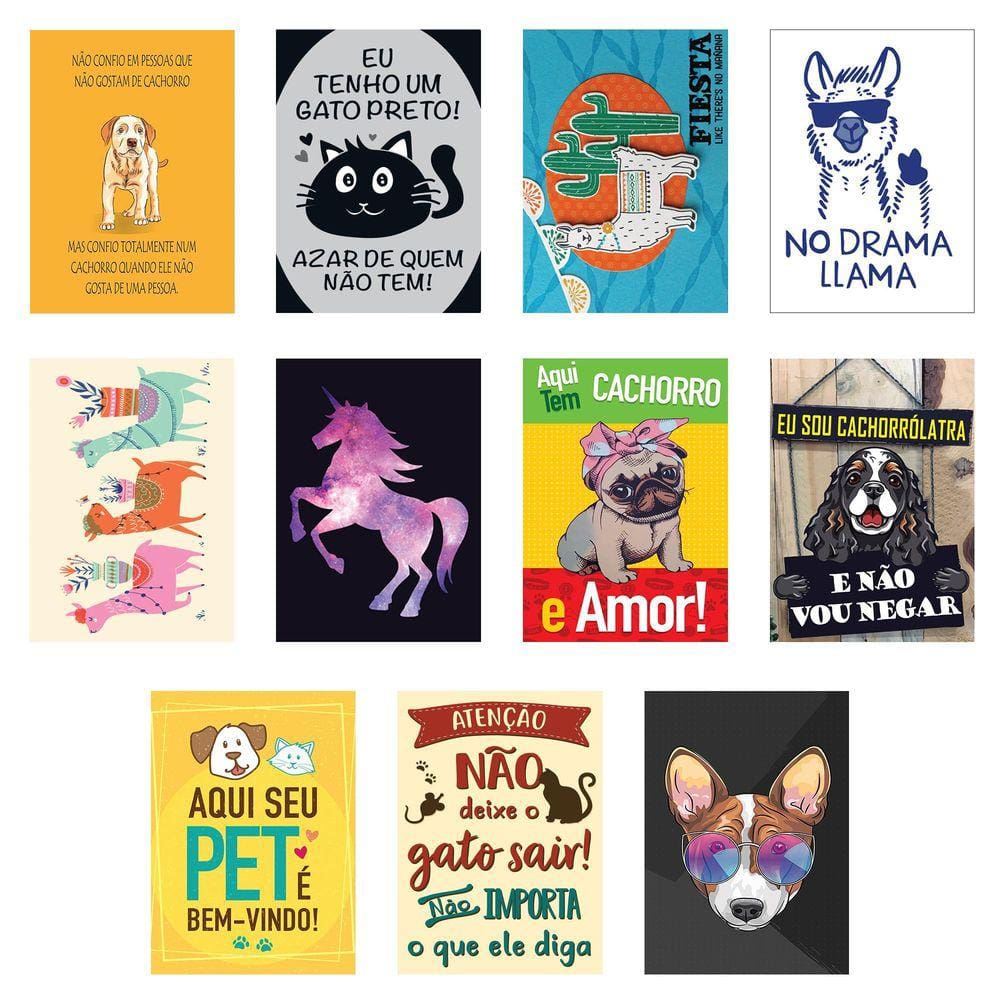 Jogo 11 Placas Decorativas Animais Modelo 1 Em Mdf 19X28,5Cm