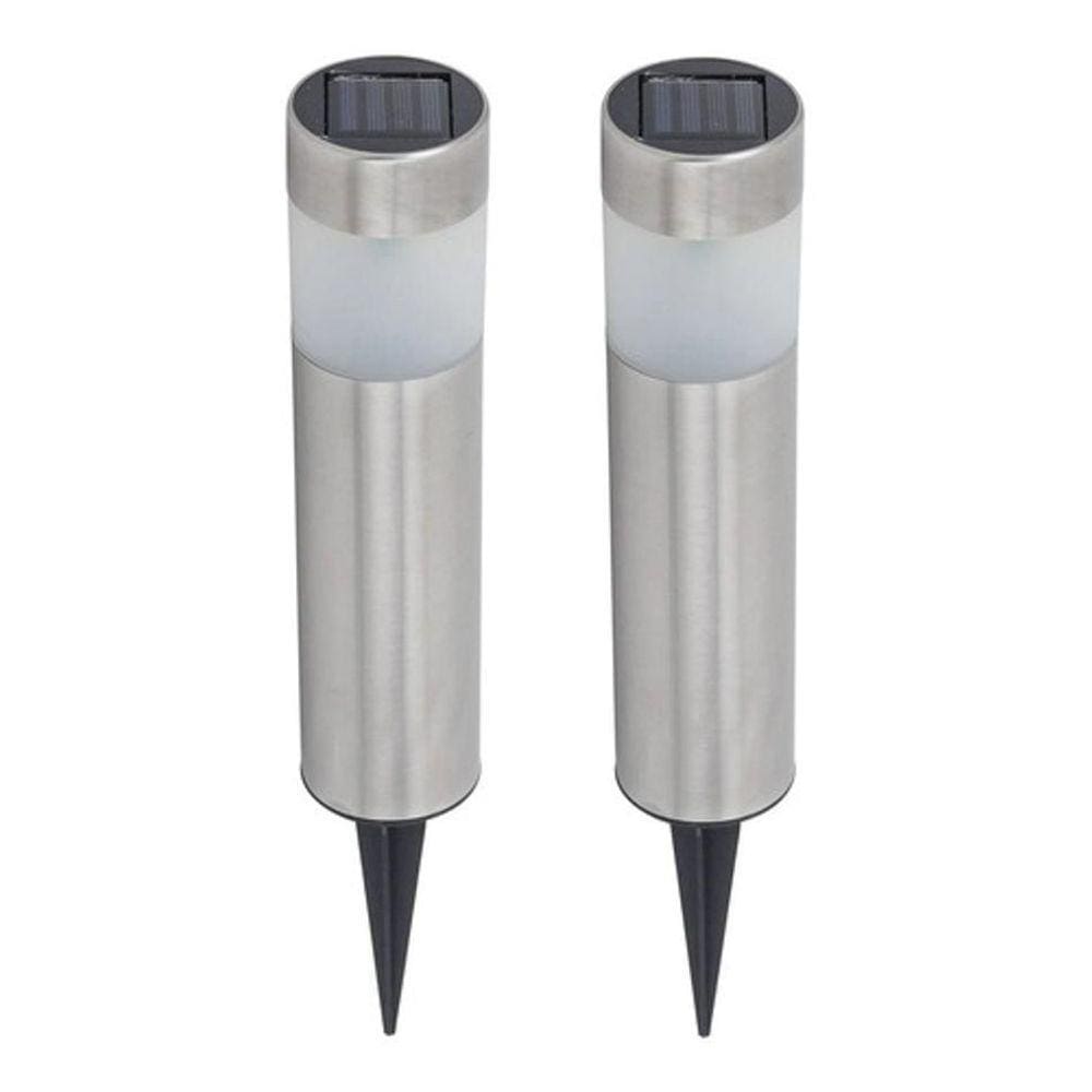 Kit 2 Balizadores Aço Inox Espeto Jardim Led Luz Solar