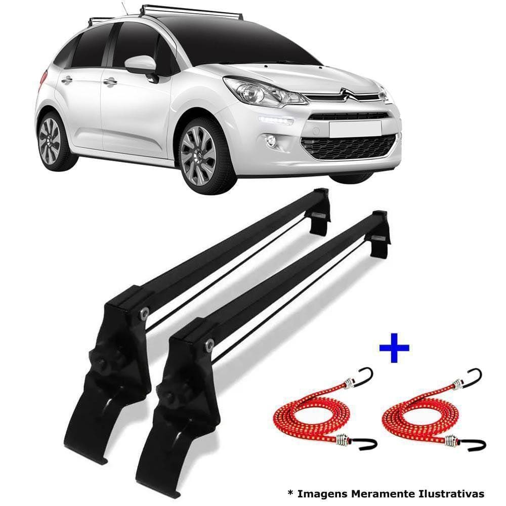 Rack De Teto Bagageiro + 2 Elasticos Citroen C3 Ano 13/21