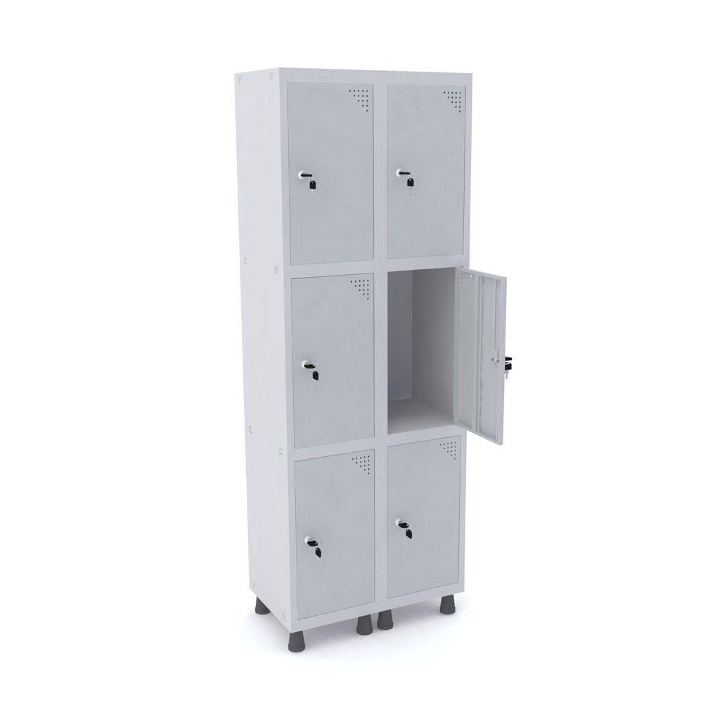Roupeiro De Aço 2M 06 Portas Fechadura Pandin - Cinza