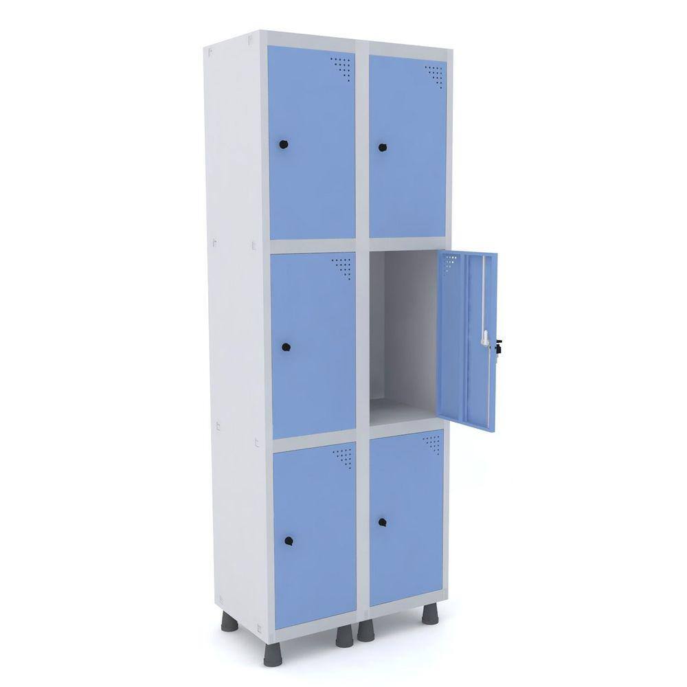 Roupeiro De Aço 2M 06 Portas Pitão Pandin - Cinza/Azul Dalí