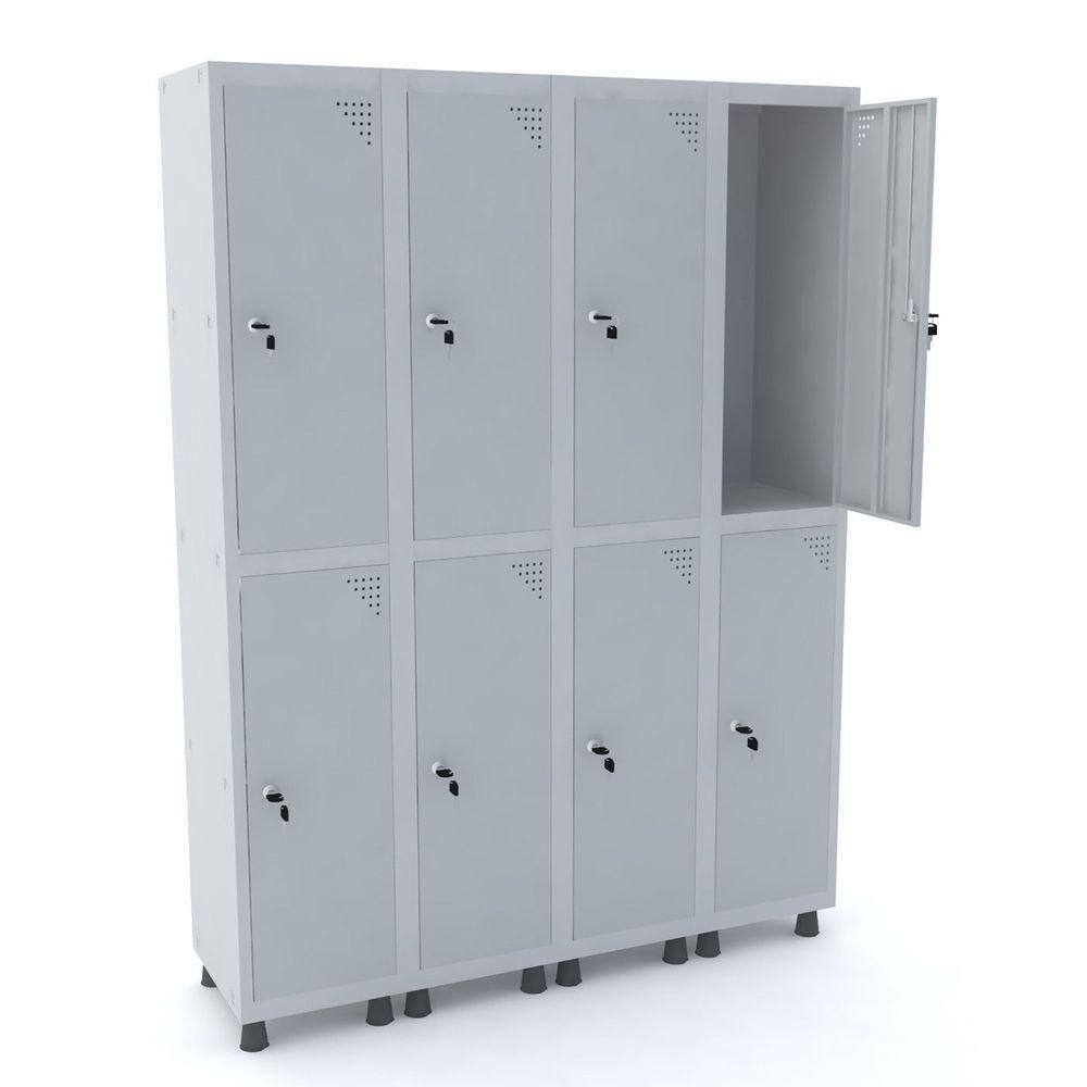 Roupeiro De Aço 4M 08 Portas Fechadura Pandin - Cinza