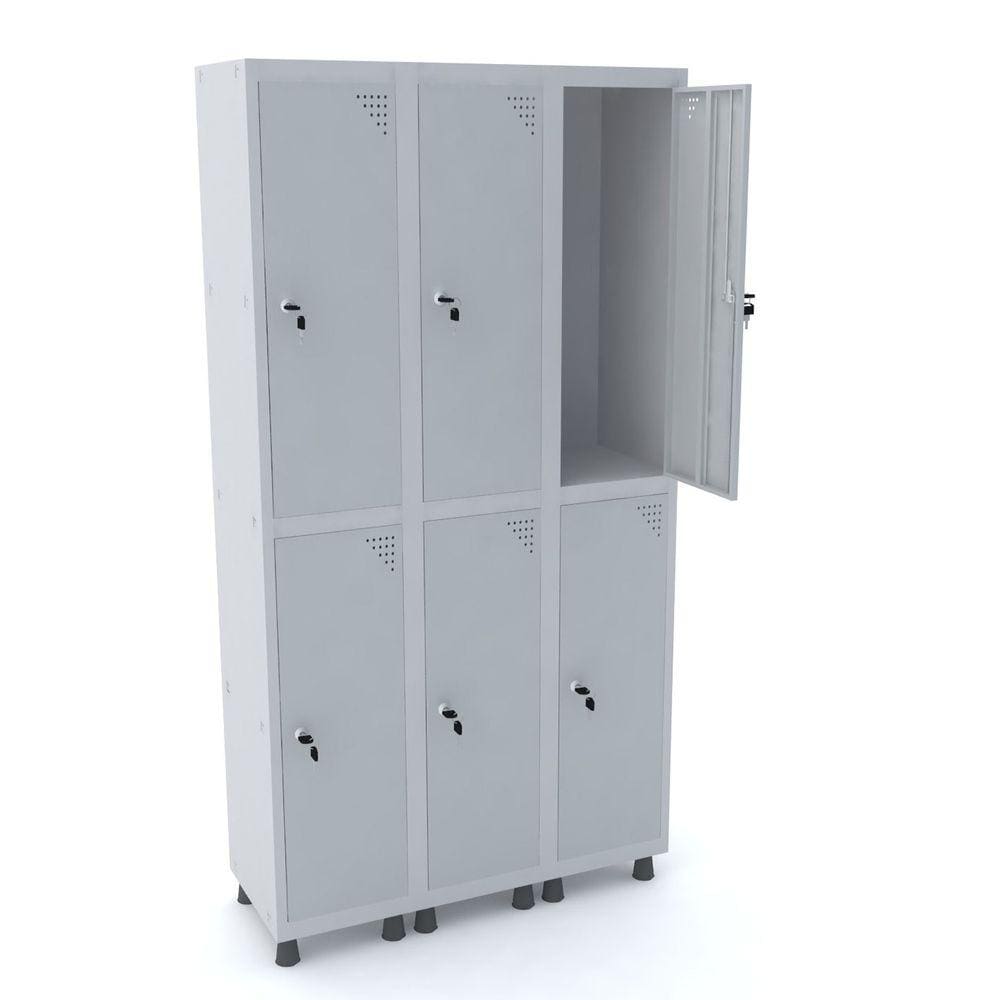Roupeiro De Aço 3M 06 Portas Fechadura Pandin - Cinza