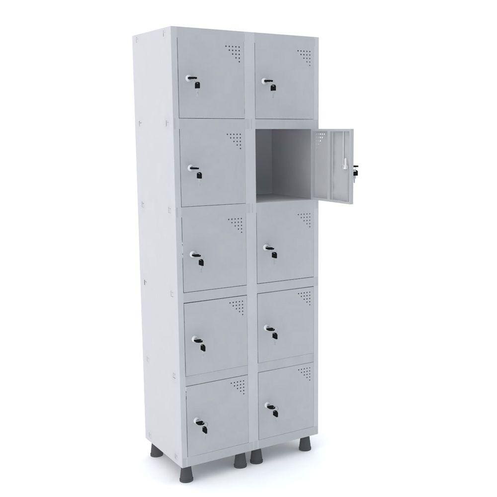 Roupeiro De Aço 2M 10 Portas Fechadura Pandin - Cinza