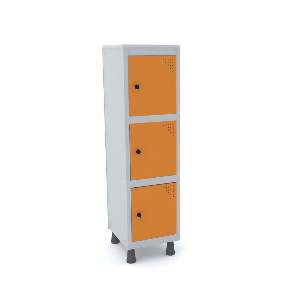 Mini Roupeiro De Aço 3 Portas Pitão Pandin - Cinza/Laranja