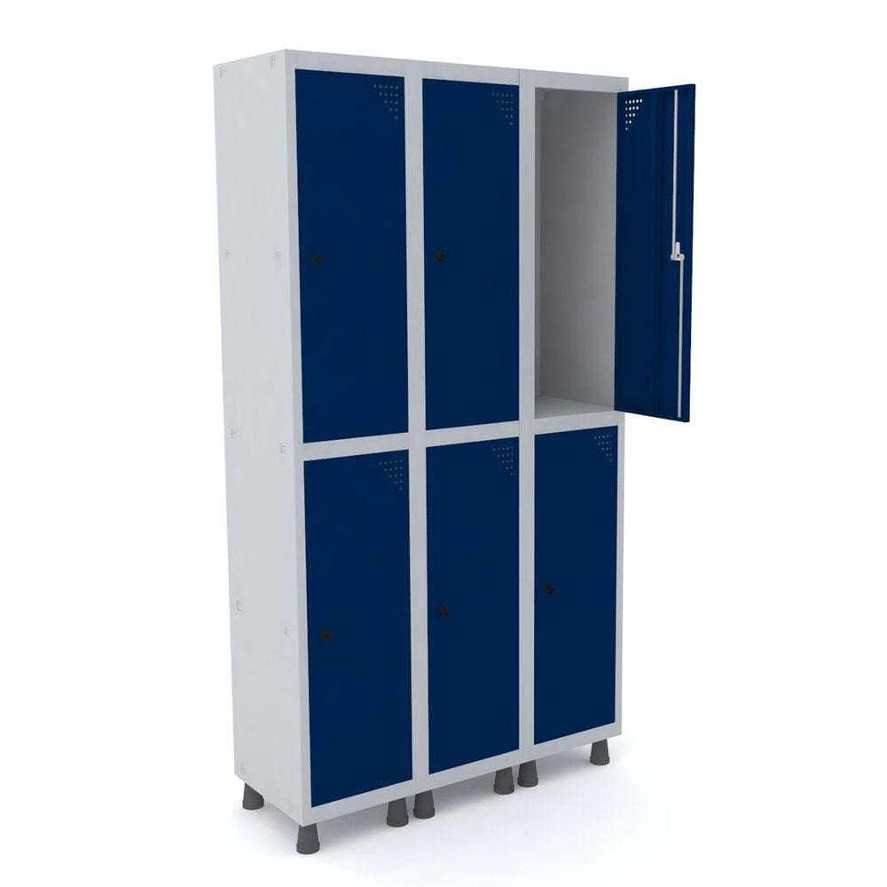 Roupeiro De Aço 3M 06 Portas Pitão Pandin - Cinza/Azul Del Rey
