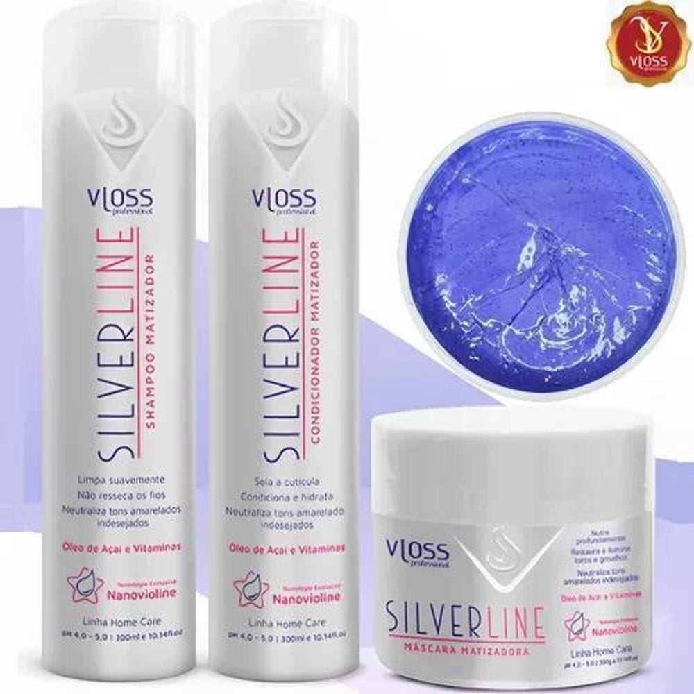 Kit Matizador Vloss Silver Line Shampoo Máscara Condicionado