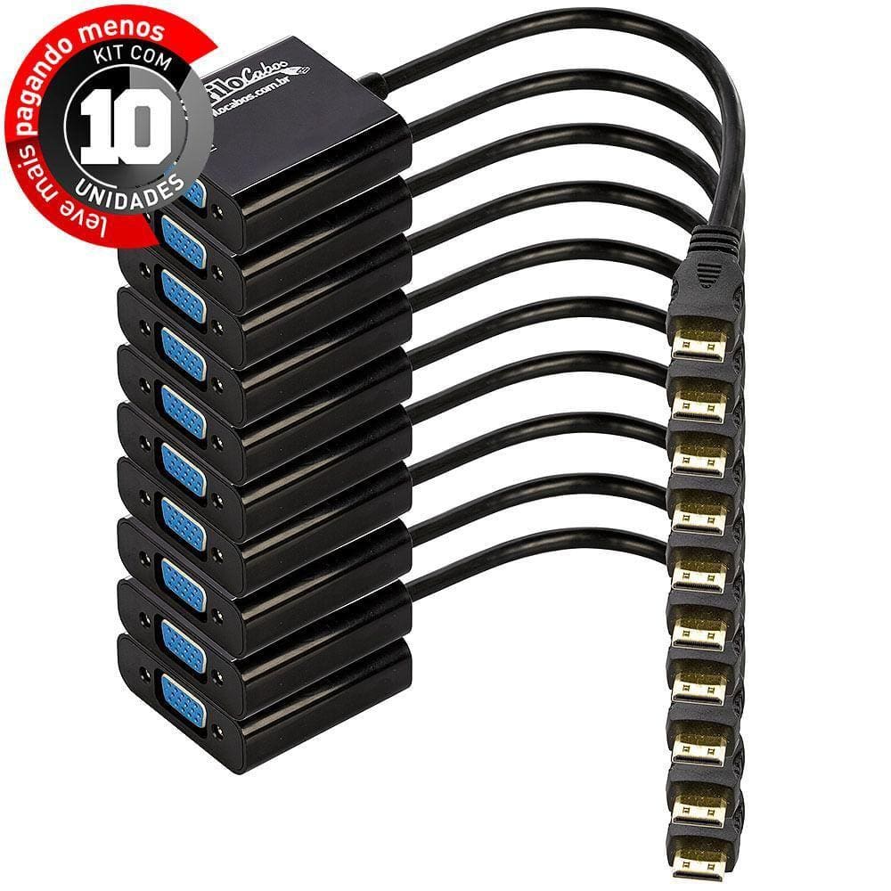 Kit Com 10 Cabos Conversor Adaptador Mini Hdmi Para Vga