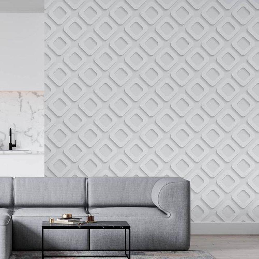 Kit 2 Rolos Papel De Parede Adesivo Abstrato 3D Branco 3,0M