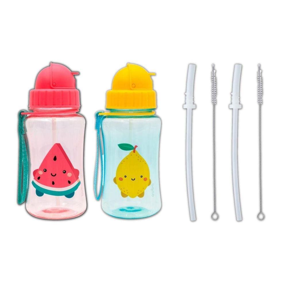 Kit 2 Garrafinhas Infantil 400 Ml Buba 2 Canudos Extra