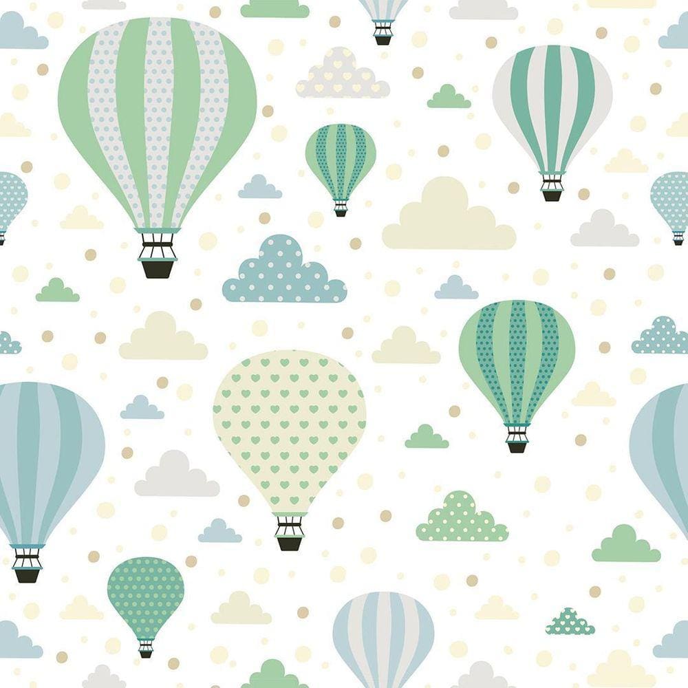 Kit 9 Rolos Papel De Parede Adesivo Inf Balão Verde 3,0M