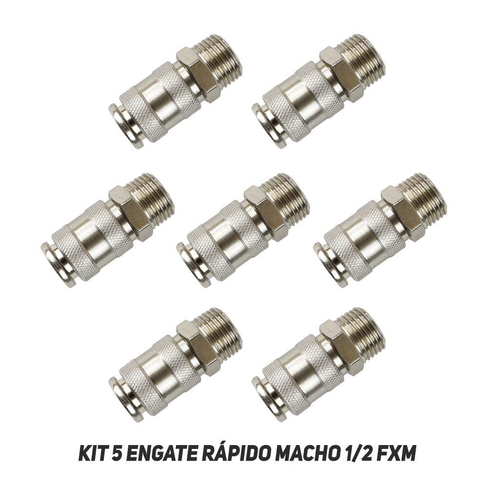 Kit 5 Engate Rápido 1/2 X 1/2 Macho Para Compressor De Ar