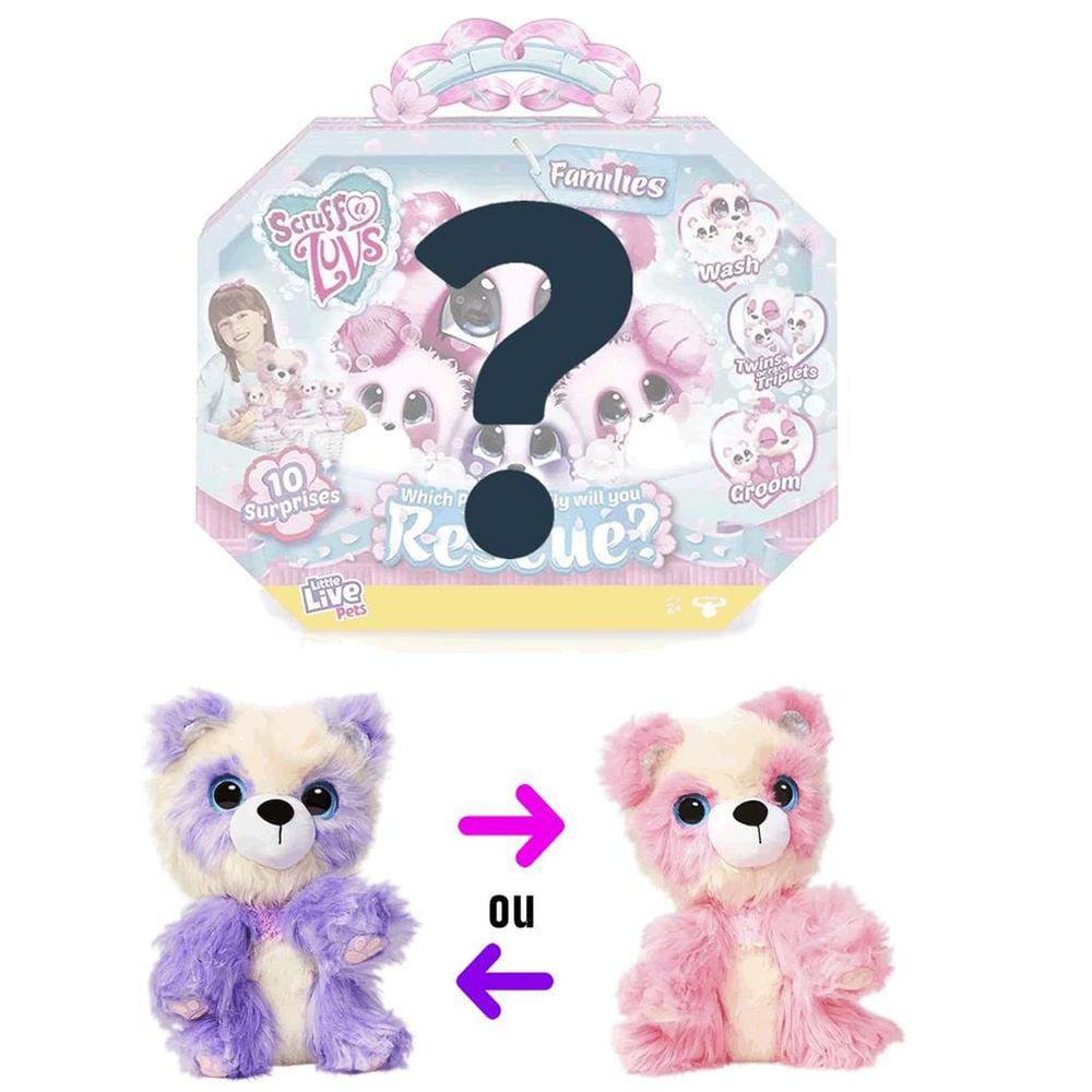 Pelúcia Adotados Família Panda Surpresa Roxo ou Rosa