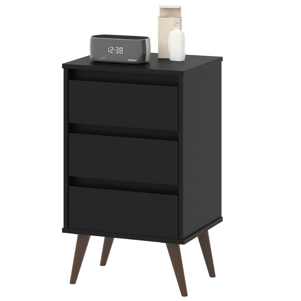 Mesinha 3 Gavetas Organizadoras Porta-Objetos Decoração Quarto Mesa Cabeceira Lateral Cama Pés Palito Anti-Umidade Retrô Wood - RPM Móveis