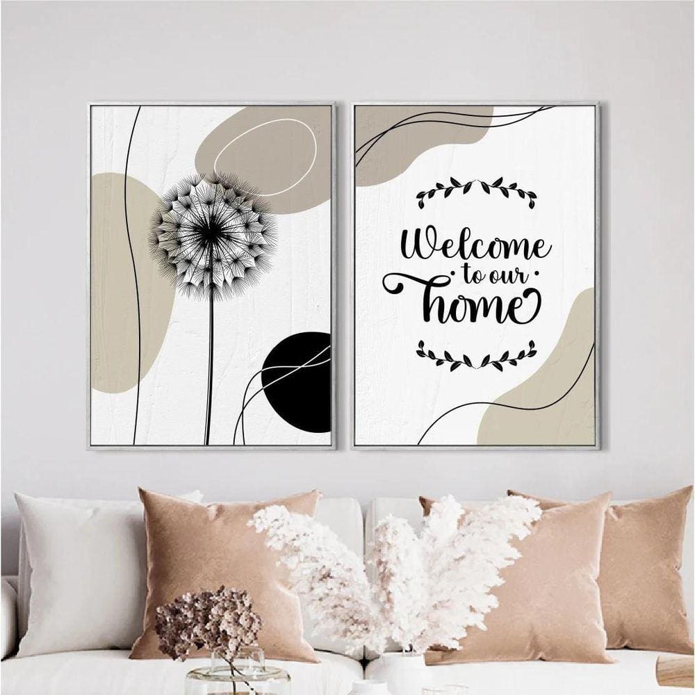 Kit 2 Quadros Welcome To Our Home 45X34Cm Branca