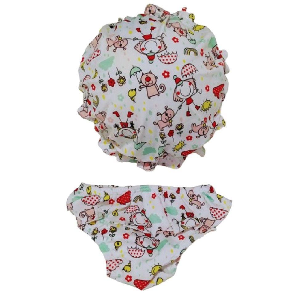 Kit Biquini bebê com calcinha e chapéu Estampado