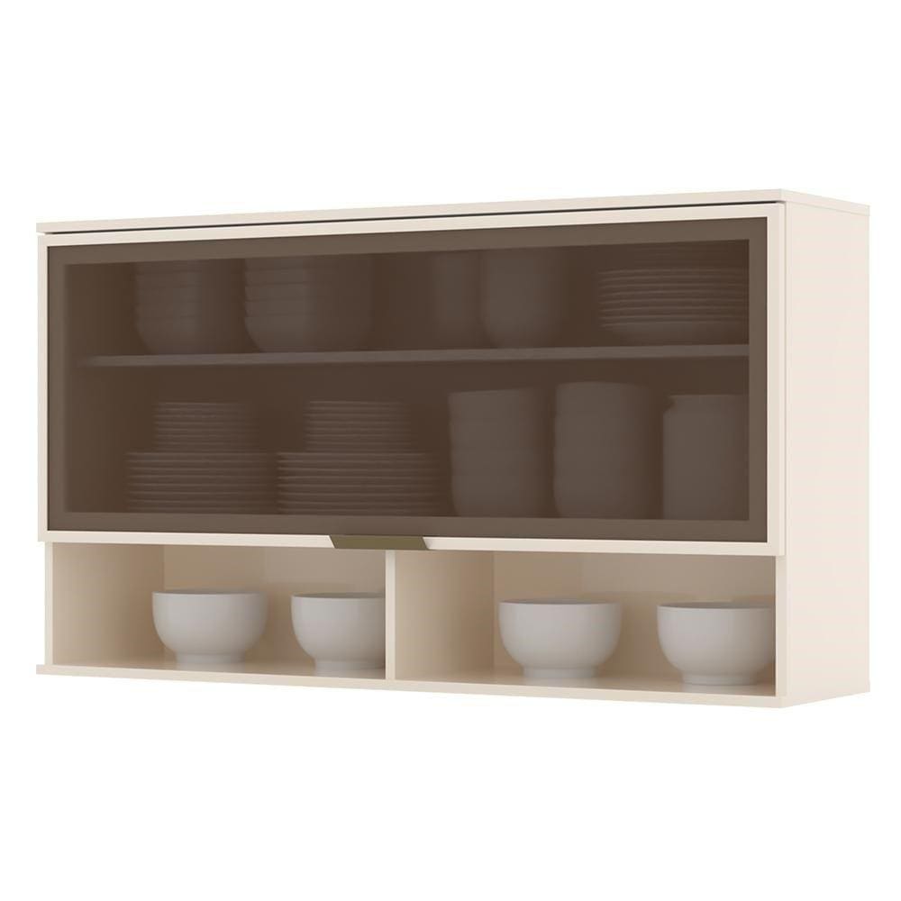 Armário Aéreo 1 Porta Basculante Vidro 120cm Connect Off White - Móveis Henn