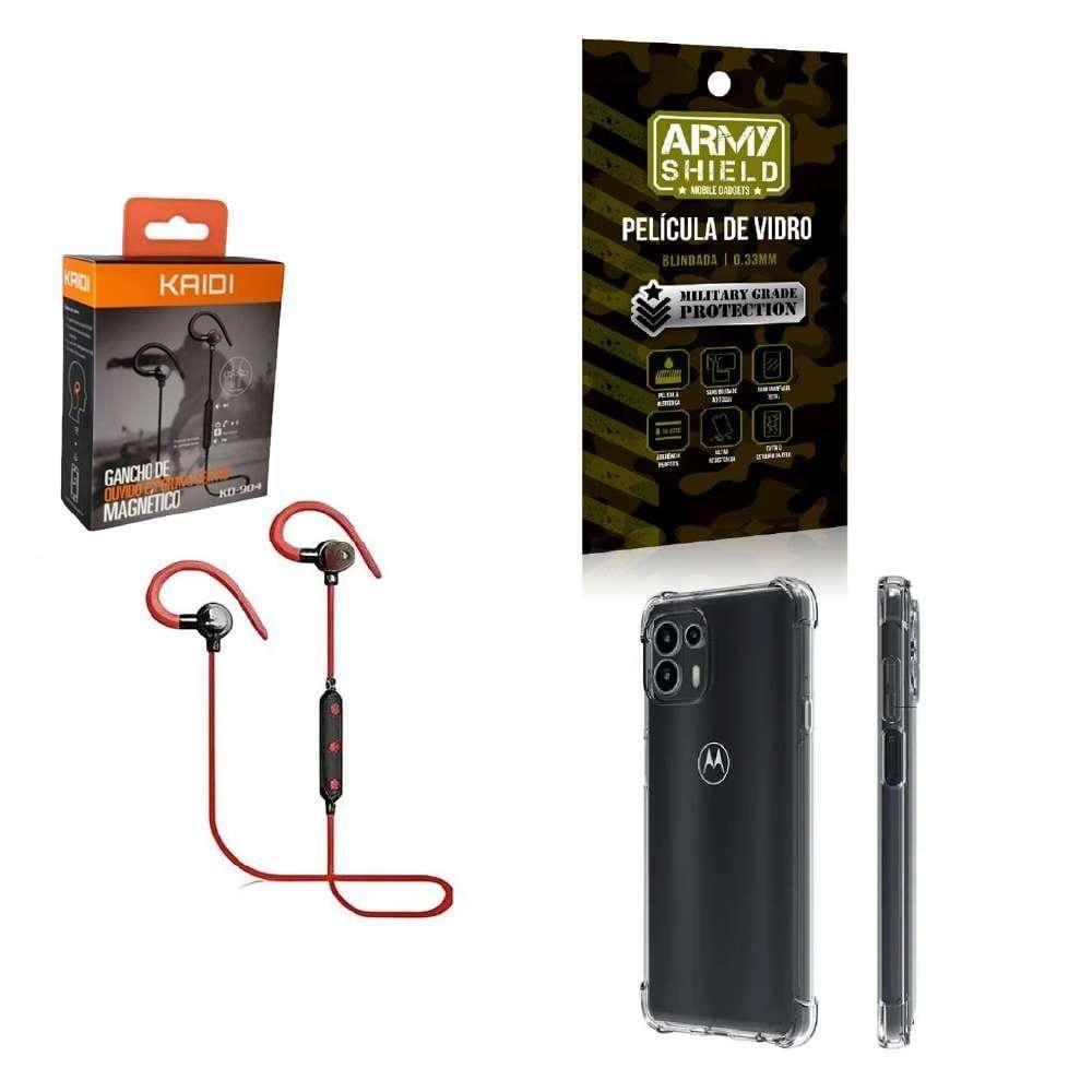 Kit Capa Moto Edge 20 Pro Fone Bluetooth E Película Vidro 3D