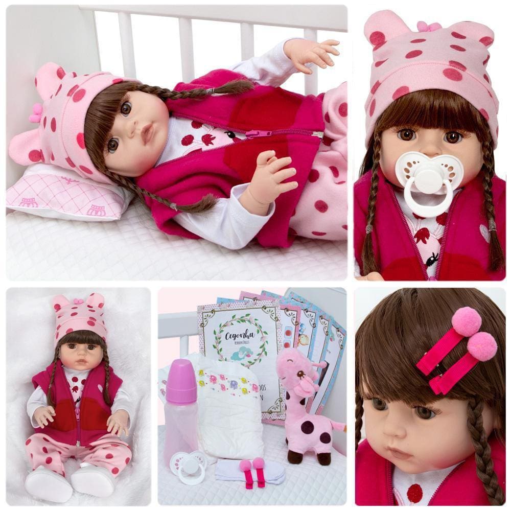 Boneca Bebê Reborn Realista Menina Girafinha Com 15 Itens