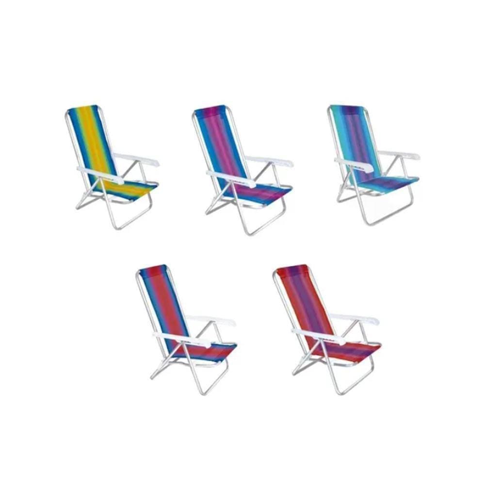 Kit 06 Cadeira De Praia Reclinável Aço 4 Posições Mor Cores