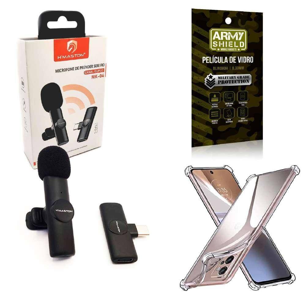 Kit Microfone Sem Fio Capa Motorola E22 E Película De Vidro