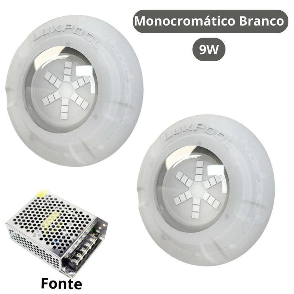 Kit Iluminação Branco Piscina 32M 2 Leds Com Fonte Luxpool