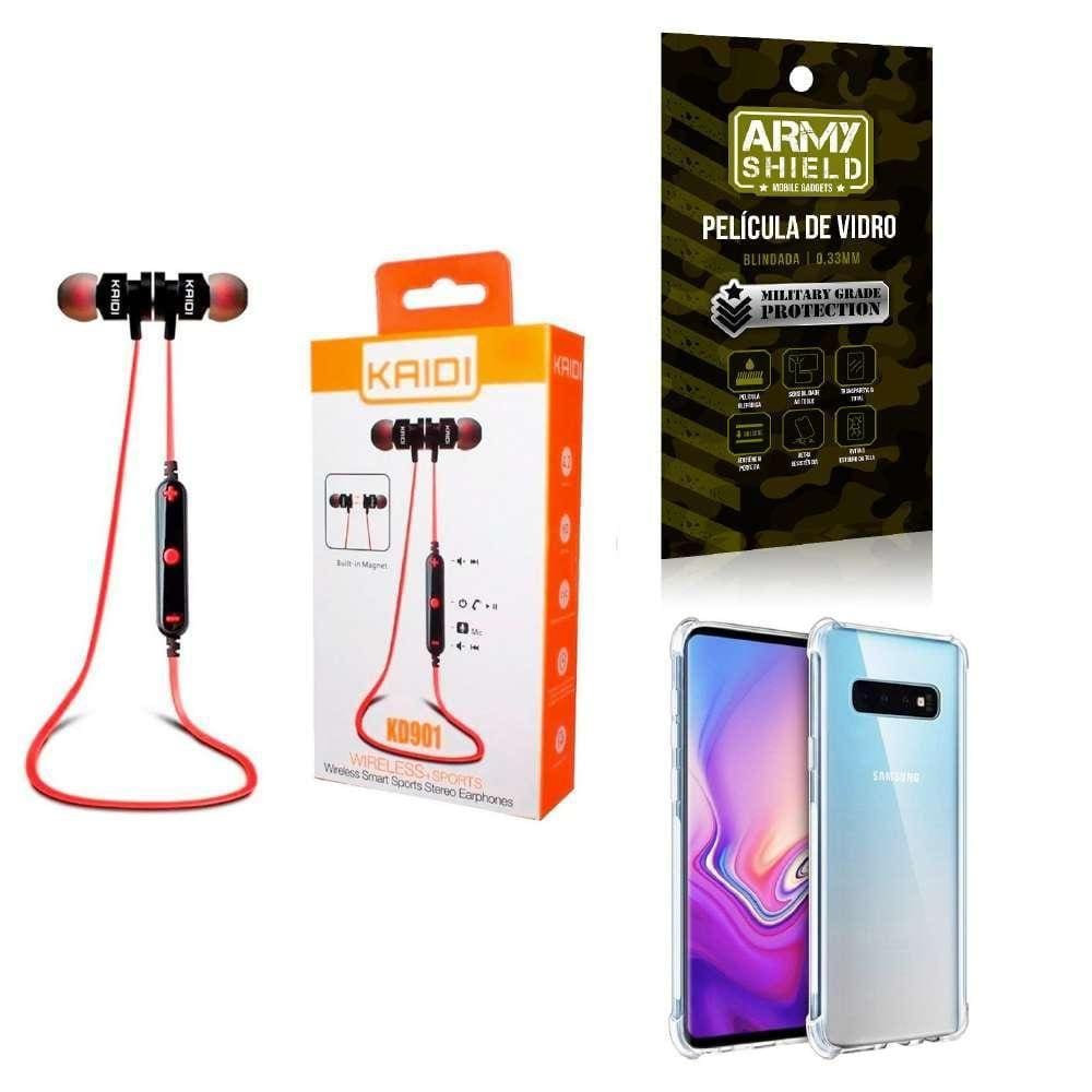 Kit Capa Samsung S10 + Fone Esportivo E Película De Vidro 3D