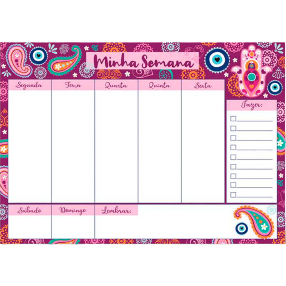 Bloco planner Semanal Me Encanta 50 Fls decoradas Proteção